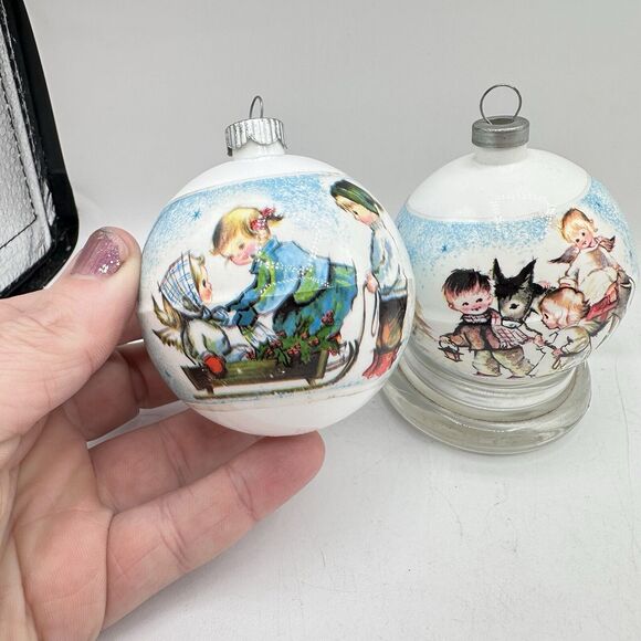 X2 Vintage Kitschy Shiny Brite Wrapped Plastic Christmas Ornaments Sled & Angels - Picture 3 of 11